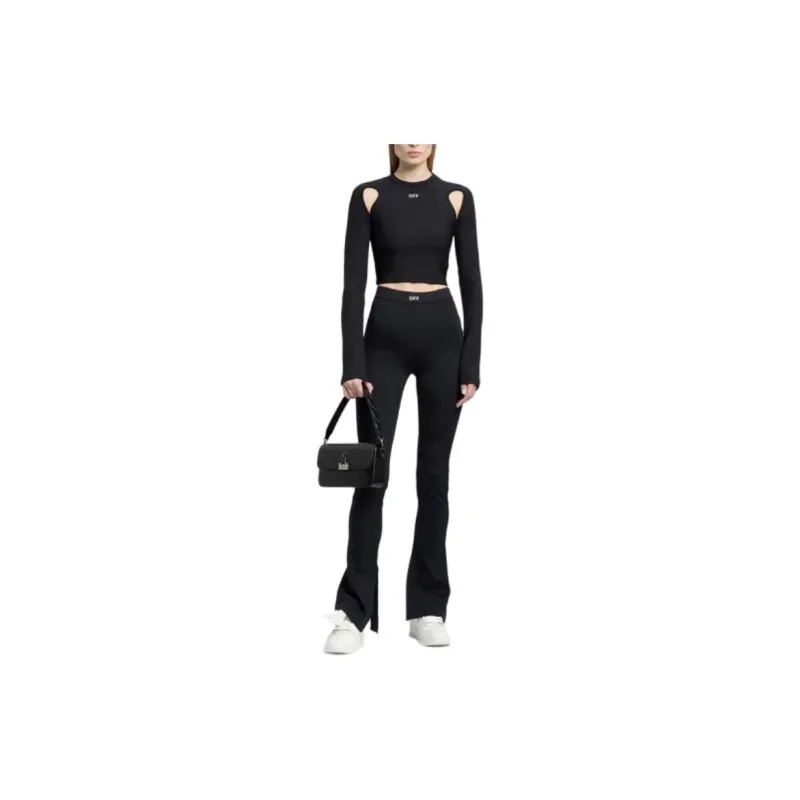 OFF WHITE Sleek Long Sleeve Crop Top Black White-1