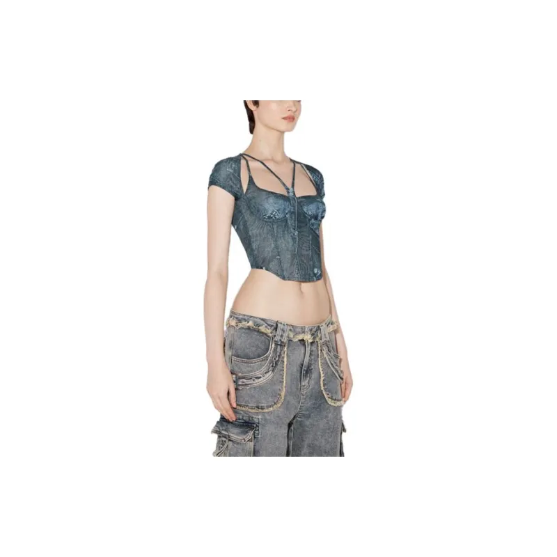 Misbhv X Esther Yu Yu Shuxin Co-authored Series Crop Tops Women's Dark Blue-1