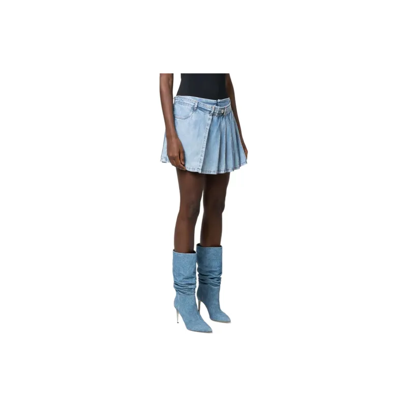MOSCHINO Pleated Layered Denim Shorts-3