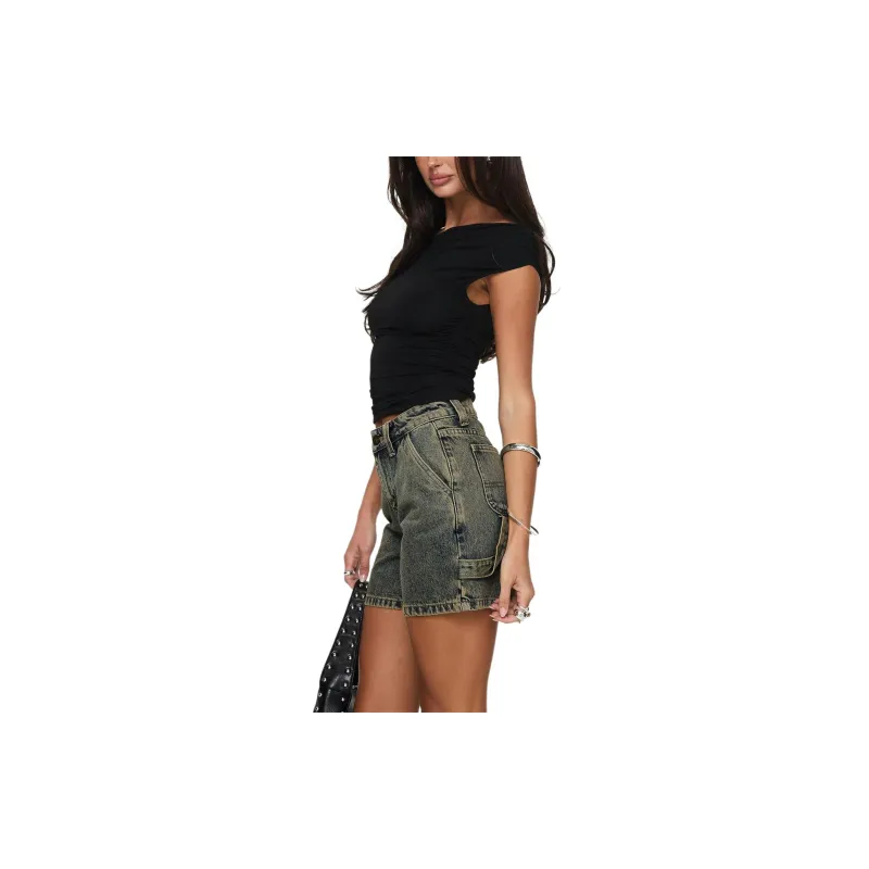 PRINCESS POLLY LOU CARPENTER DENIM SHORTS Denim Shorts Women's Antique Wash/Antique Washable-3