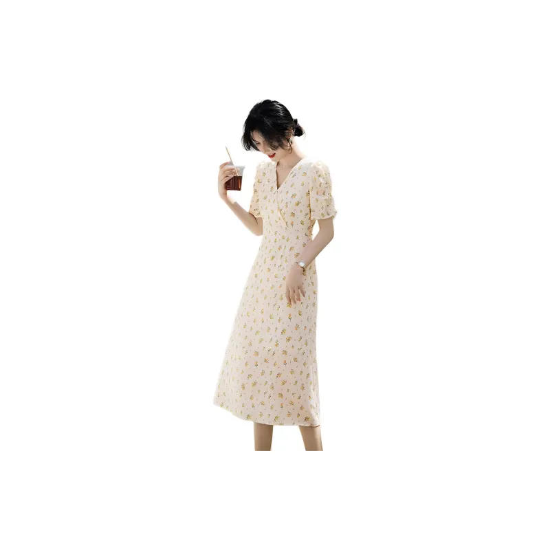 XWI Short Sleeved Dress Women's Ecru With Print-1