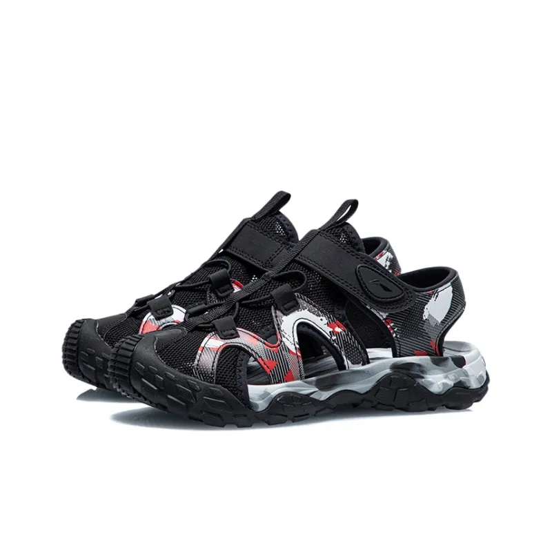 LINING YOUNG Sports Life Collection Slip Resistant Children's Sandals Black Red Teenagers-2