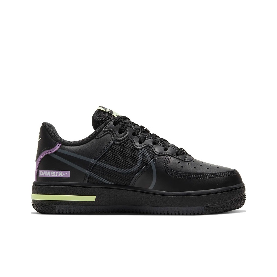 Nike Air Force 1 Low React Black Violet Star Barely Volt GS