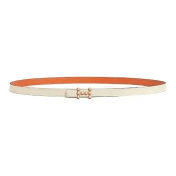HERMES Calfskin Leather Belts Women's White Orange Width 1.3CM