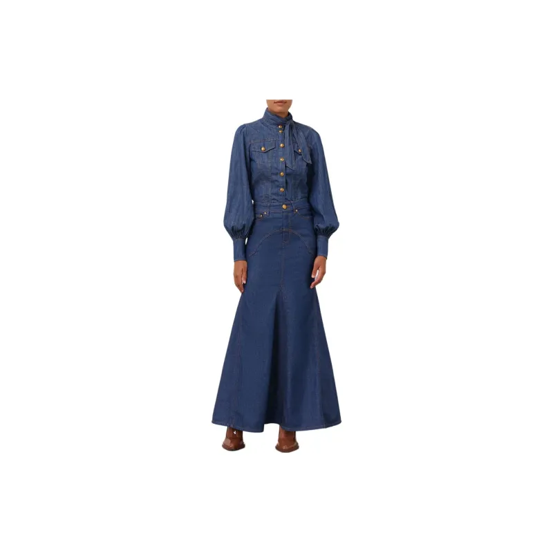 Zimmermann SS24 Denim Long Skirts Women's Railroad Blue-2