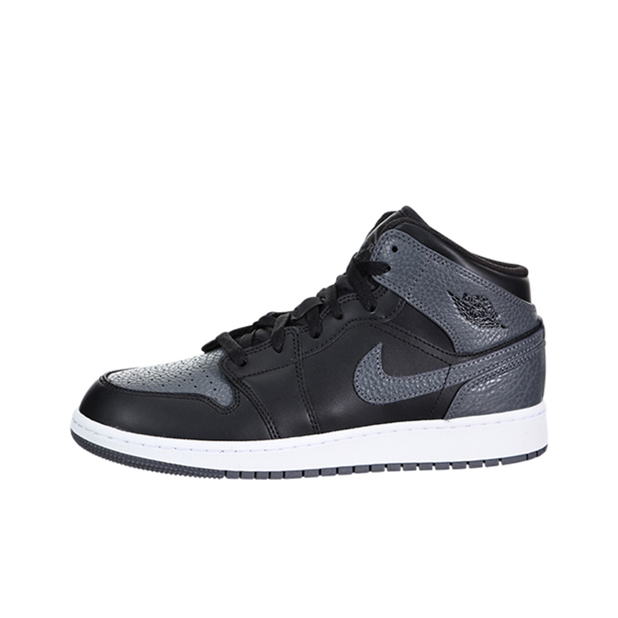 Jordan 1 Retro Mid GS Black Dark Grey POIZON