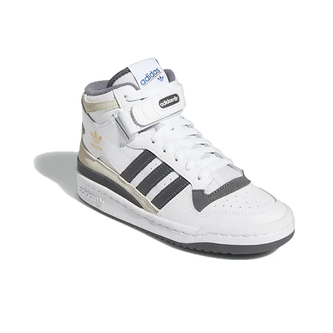 Adidas Originals FORUM Mid J Anti Slip Wear Resistant Mid Top Kids' Skateboarding Shoes White Gray Teenagers-3