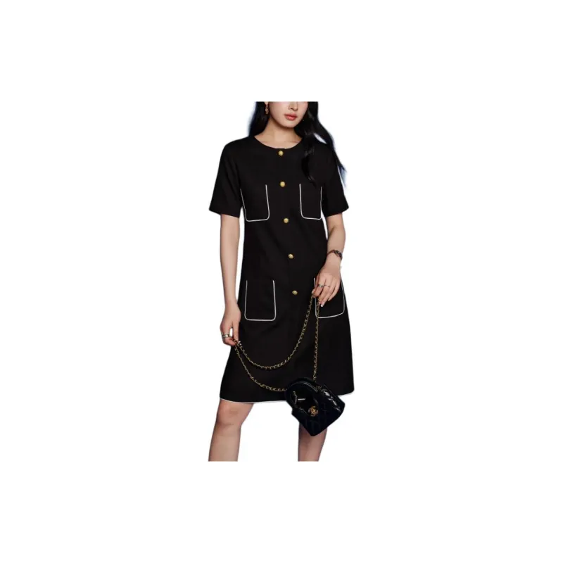 BASIC HOUSE Short-Sleeved Dresses Women's Advanced Classic Black-4