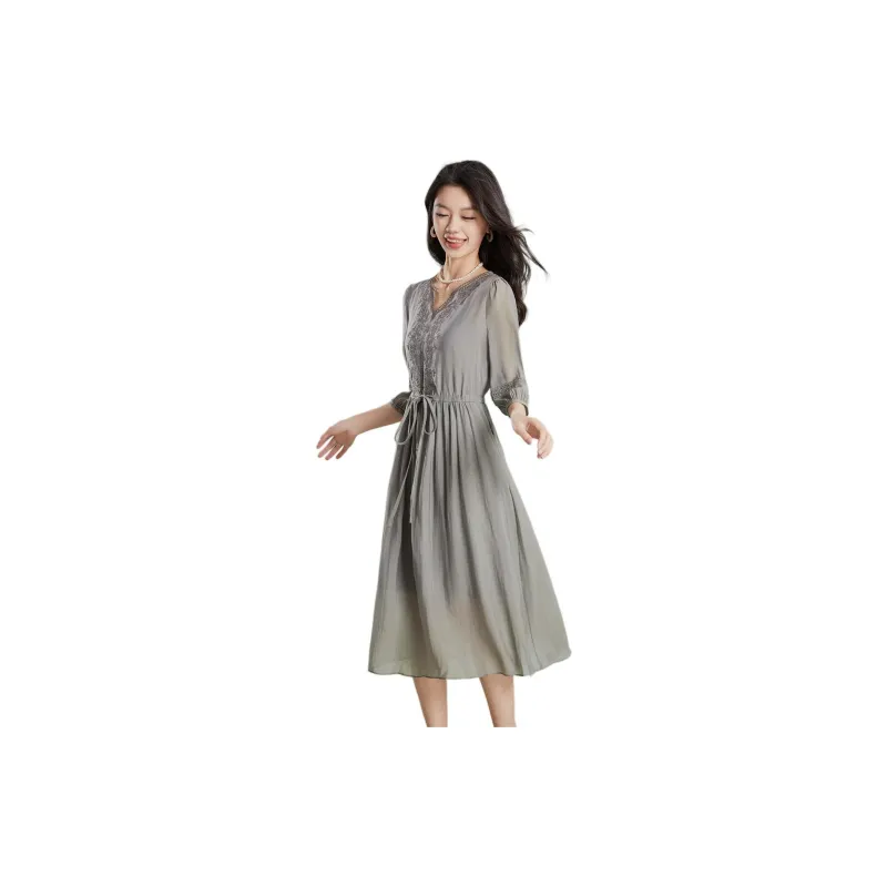 Mylan Early Autumn Long Sleeved Dress Women's Gray-2