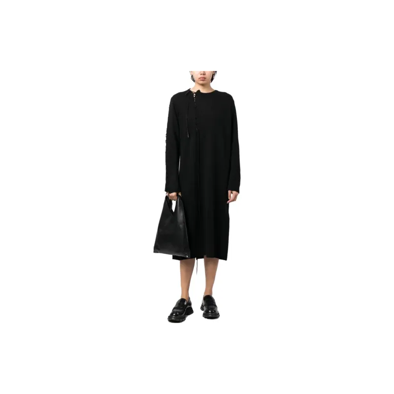 Yohji Yamamoto Tie detail Long sleeve Midi Dress-1