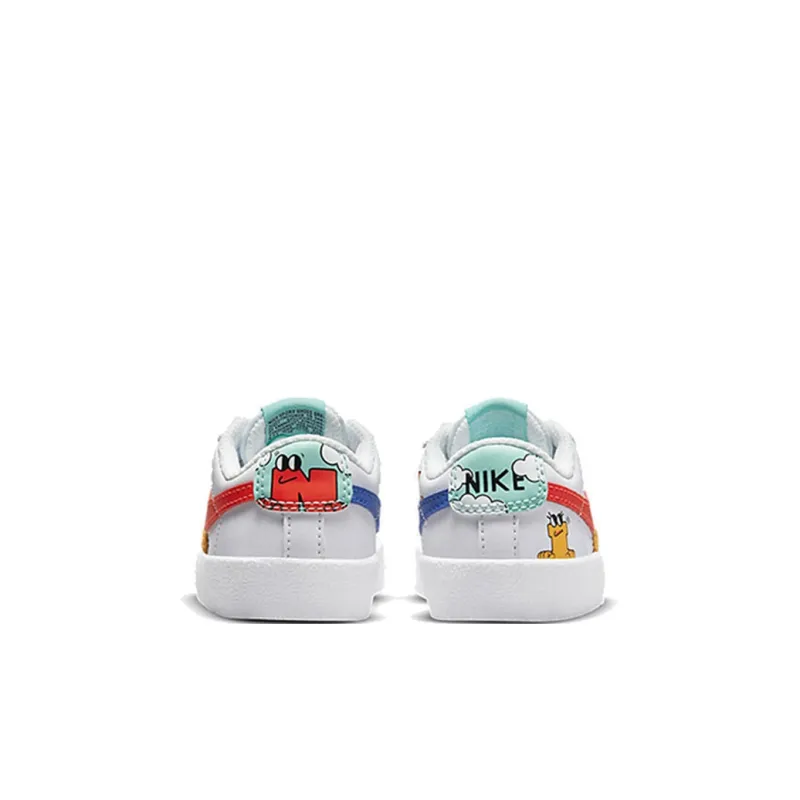 Nike Blazer 77 Slip-Resistant Cushioning Wear-Resistant Low-Top Skateboard Shoes White Red Blue Infant And Toddler-3