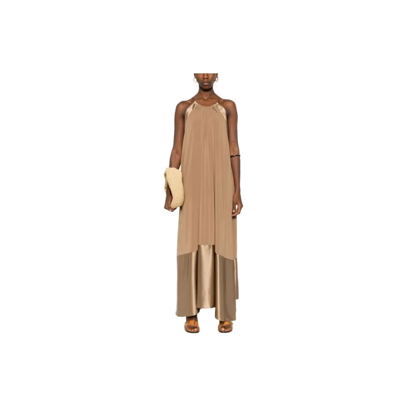 MaxMara Samaria Jersey And Satin Long Dress Sleeveless Dress Women's Earth Tone-2