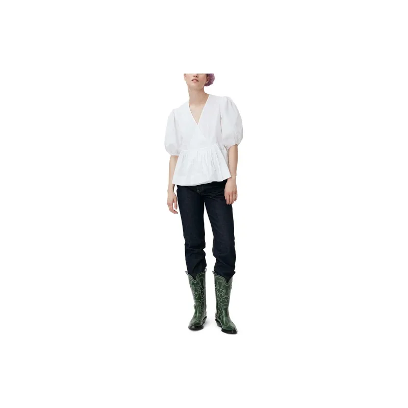 GANNI Organic Cotton Wrap Blouse-1