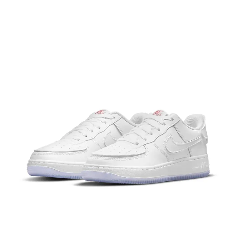 Nike Air Force 1 Slip Resistant Cushioning Abrasion Resistant Low Top Kids' Skateboarding Shoes White Blue Teenagers-2