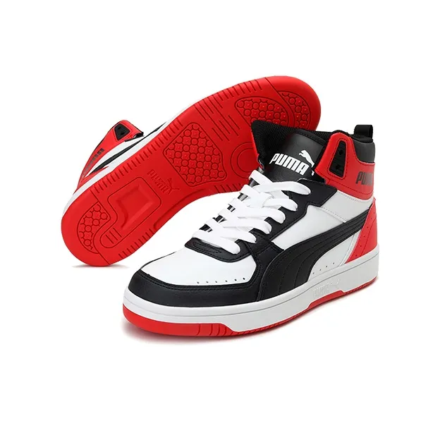 PUMA REBOUND Series Joy Cushioned Slip Resistant Abrasion Resistant High Top Basketball Shoes Black White Red Teenagers-2