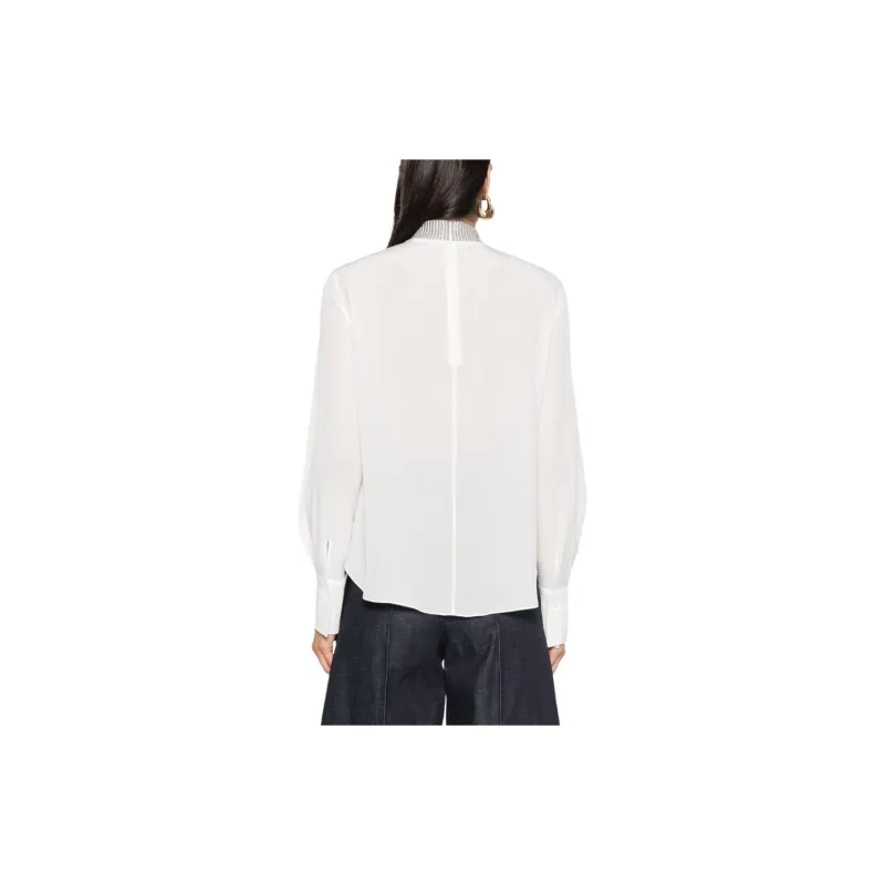 Brunello Cucinelli Embellished Mock Neck Blouse-2