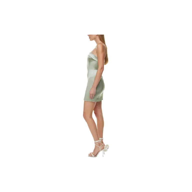 ARITZIA Ten Shimmer Satin Tube Dress Sleeveless Dress Women's Silver Sage Green/Silver Sage Green-4