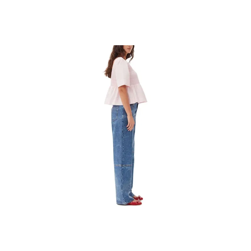 GANNI Smocked-panelling Poplin Blouse-2