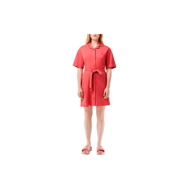 LACOSTE Short Sleeved Dress Women's Pink-1