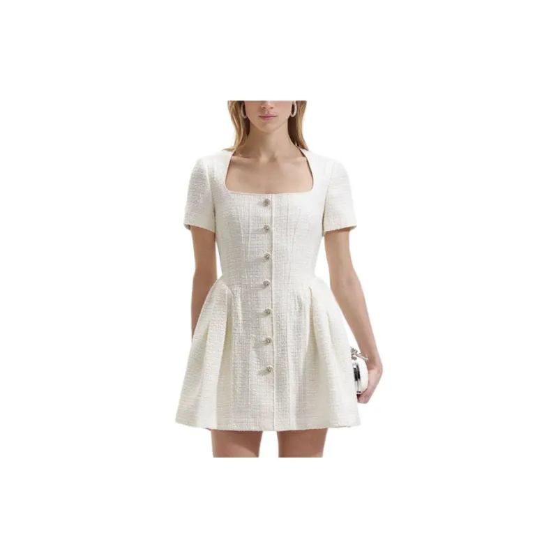 Self portrait Short Sleeved Dress Women's Ivory White-1
