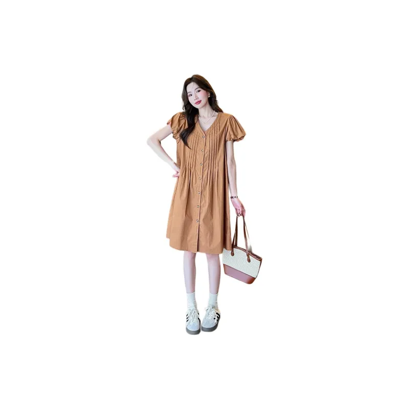Tonlion Short Sleeved Dress Women's Caramel-2
