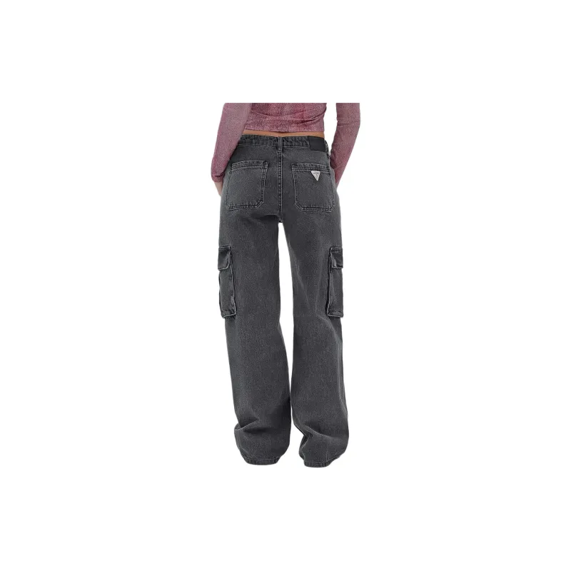 GUESS Cargo Denim Pants With Abrasions Jeans Women's Gray-2