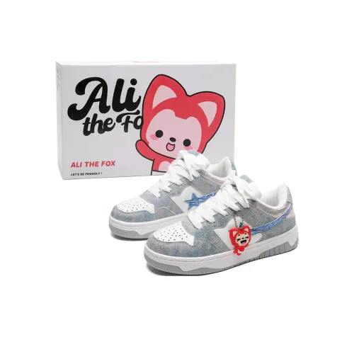 ALI THE FOX Skateboard Shoes Unisex Low-Top Denim White/Blue