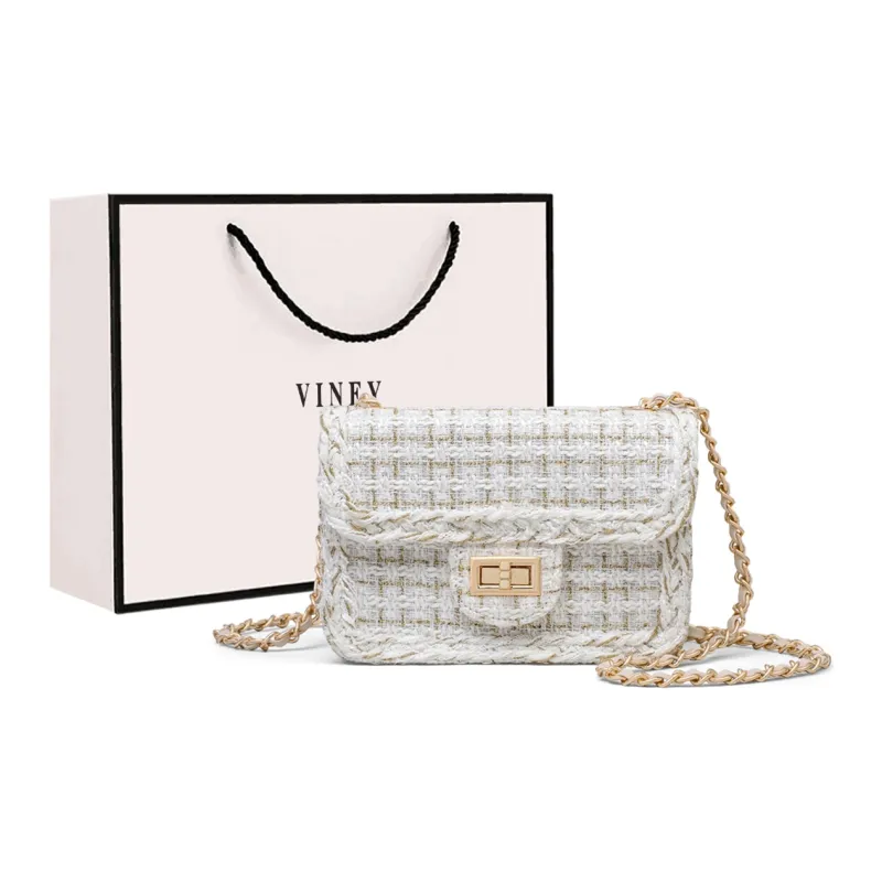 VINEY Fabric Shoulder Bag, Crossbody Bag, Small Square Bag Regular Women's Ecru-10