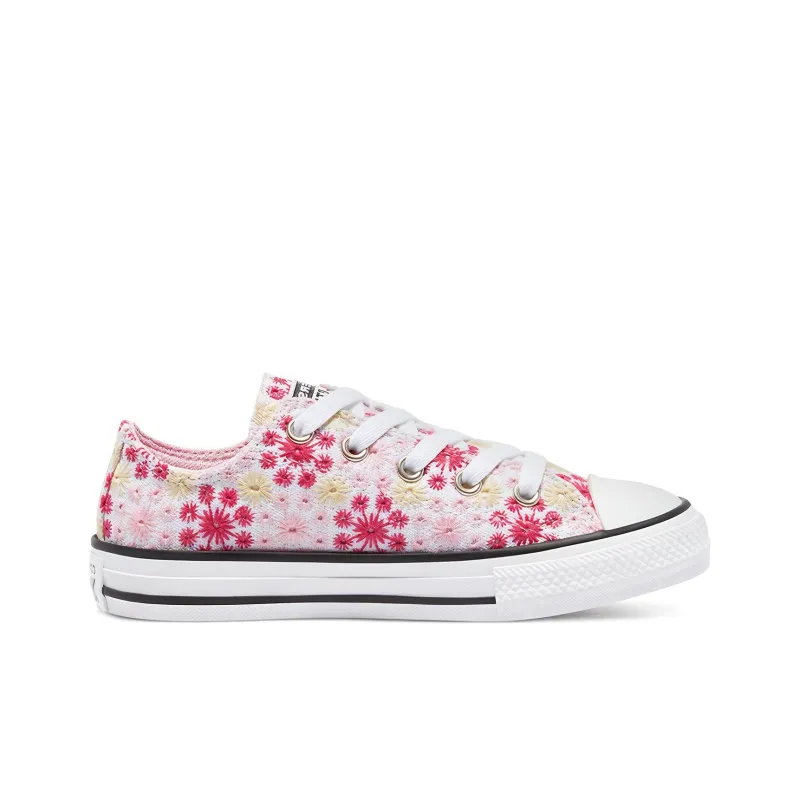 Converse Chuck Taylor All Star Anti Slip Wear Resistant Low Top Kids Canvas Shoes Embroidery Pink White Teenagers-1