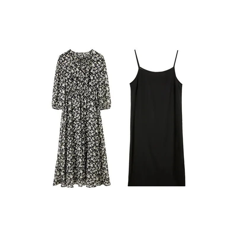 SENTUBILA Long Sleeved Dresses Women's Black Floral-7