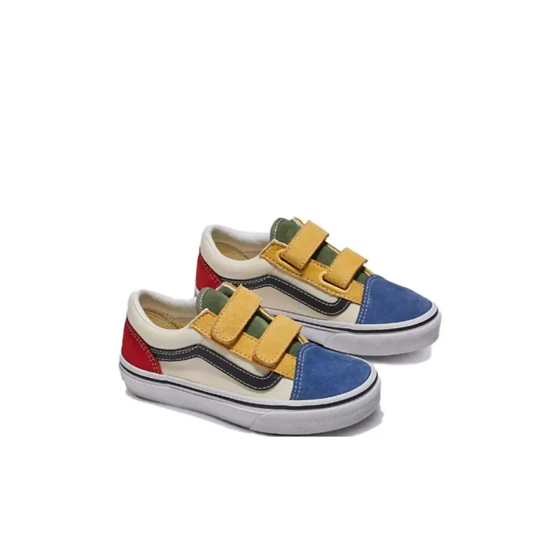 Vans Old Skool Anti Slip Wear Resistant Low Top Kids' Skateboarding Shoes White Blue Kids'-1
