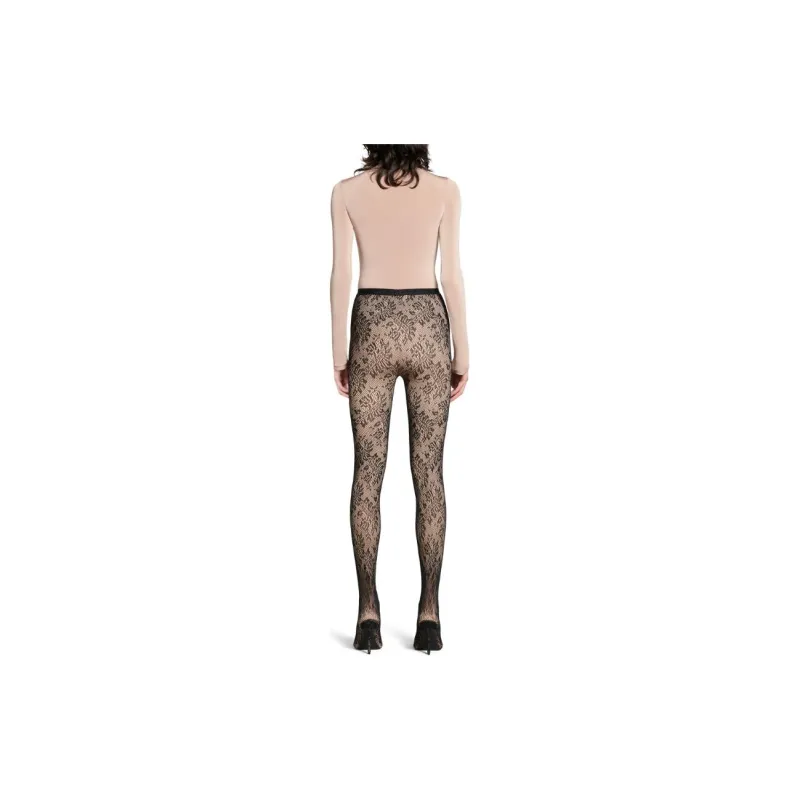 Balenciaga Lace Pantaleggings In Light Beige Leggings Women's Black-2