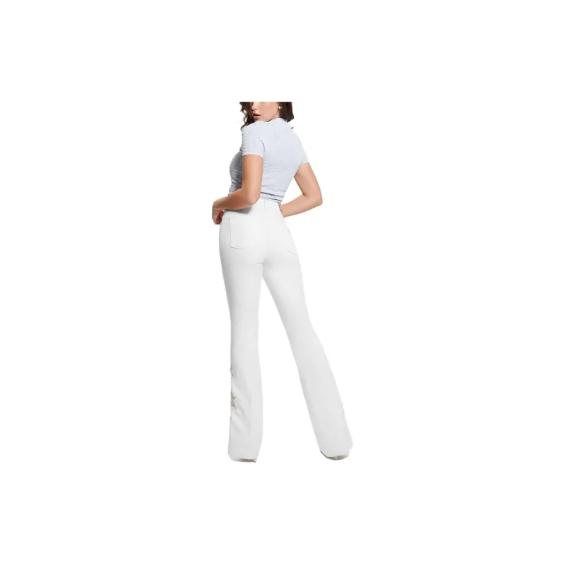 GUESS FW23 Pop '70s Floral Applique Flared Jeans Jeans Women's White-4