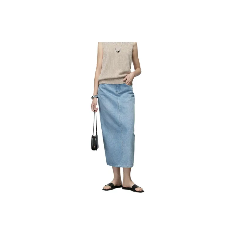 MOSIIMORII Denim Long Skirts Women's Light Blue-1
