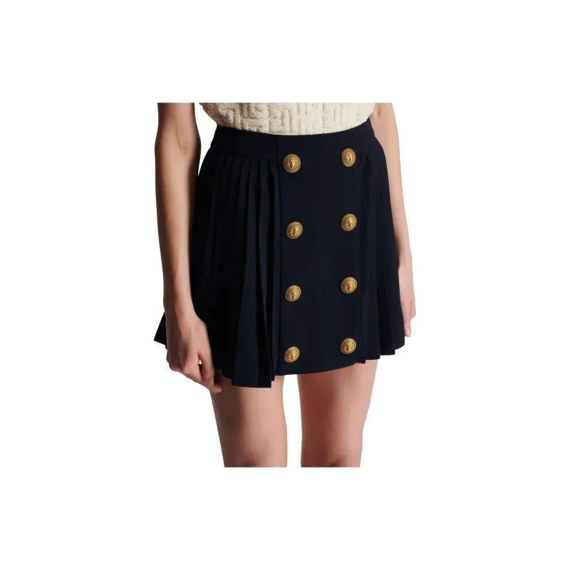BALMAIN Button Embellished Pleated Skirt-5