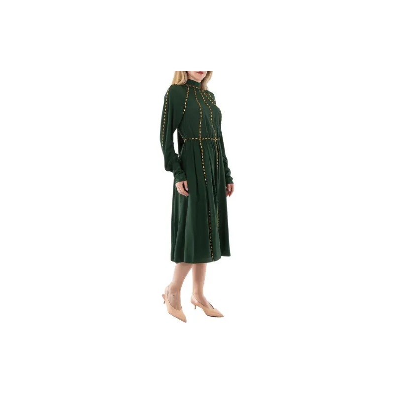 Burberry Long-Sleeved Dresses Women's Olive Green-5