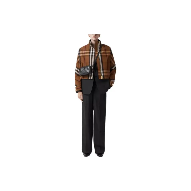 Burberry Check Funnel Neck Cropped Jacket Brown-1