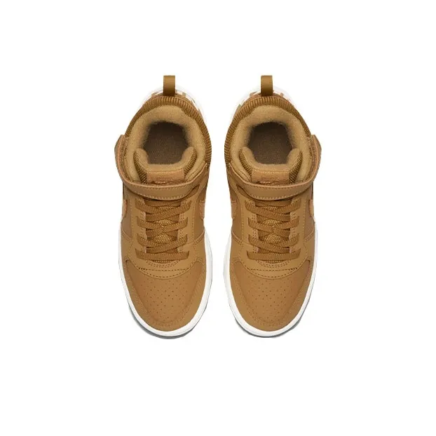 Nike Court Borough Series Mid Anti-Slip Wear-Resistant Mid-Top Skateboard Shoes Wheat Children Aged 3-7 Years Old-2