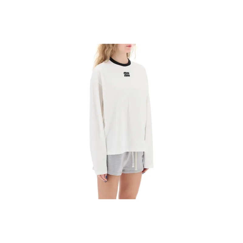 MIU MIU SS24 Drop Shoulder Sleeve T Shirt Women's White-3
