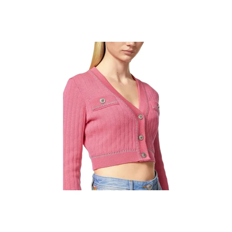 VERSACE Medusa Crop Knit Cardigan 'Flamingo'-3