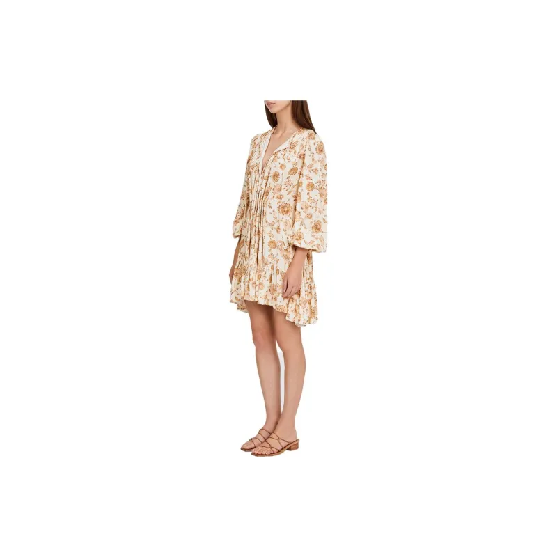 Significant Long-Sleeved Dresses Women's Yellow/White-3