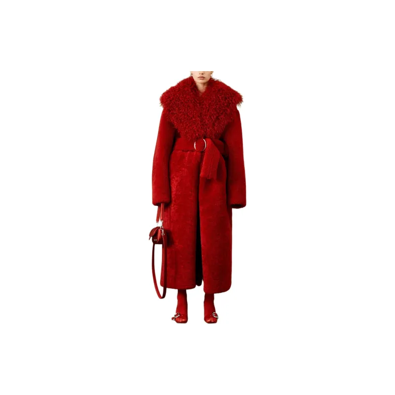 Jacquemus Shearling Long Coat Coats Women's Red-1