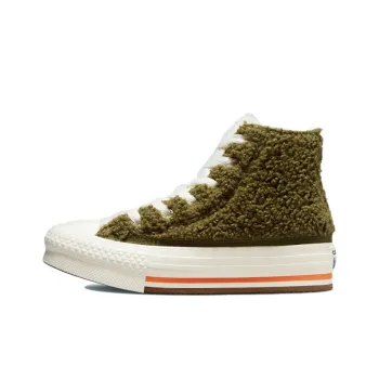 Converse Chuck Taylor All Star Sherpa EVA Platform High GS 'Dark Moss Bold Mandarin'