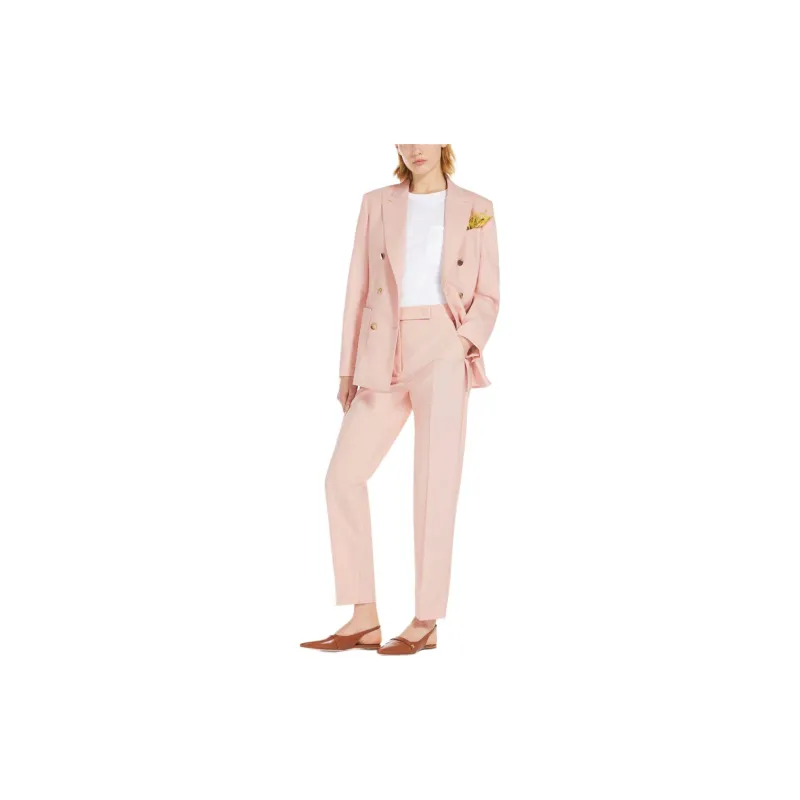 MaxMara Favola Collection Wool And Mohair Double-Breasted Blazer Business Suit Women's Pink-2