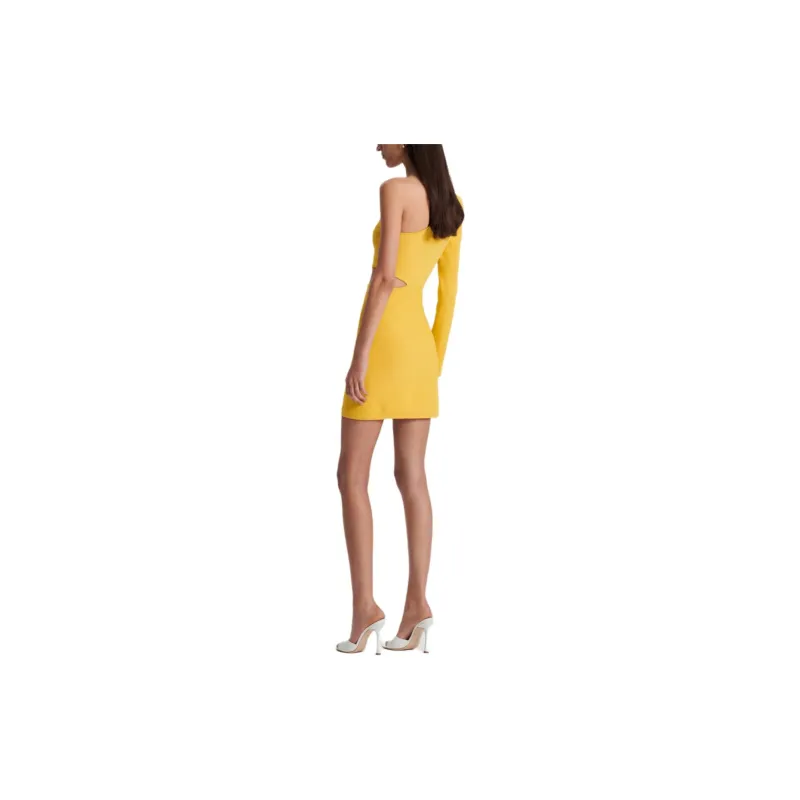 SCANLAN THEODORE Crepe Knit One Shoulder Mini Long-Sleeved Dresses Women's Daisy/Petite Yellow-2