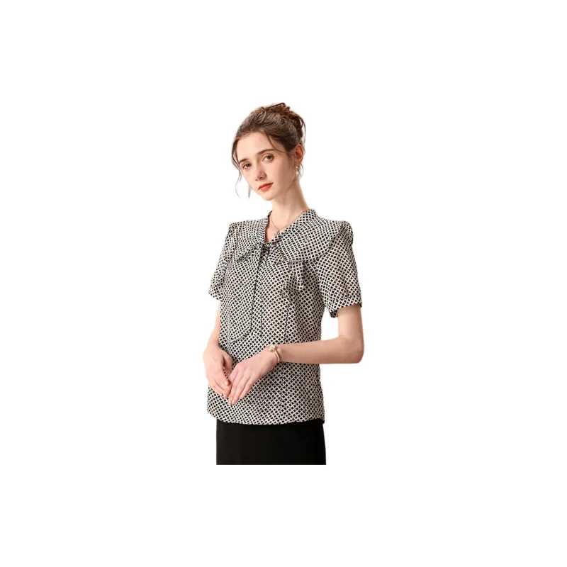 FENHONGMALI Shirt Women's Black White Plaid-3