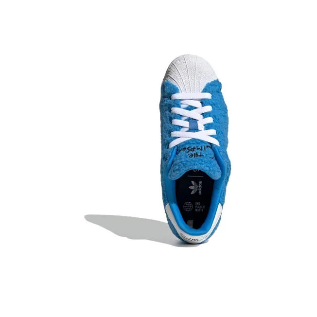 Adidas Originals SUPERSTAR J Abrasion Resistant Low Top Kids' Skateboarding Shoes Blue Teenagers-4