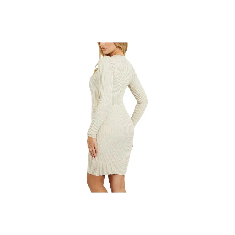 GUESS Rhinestones Mini Sweater Dress Long-Sleeved Dresses Women's White-2