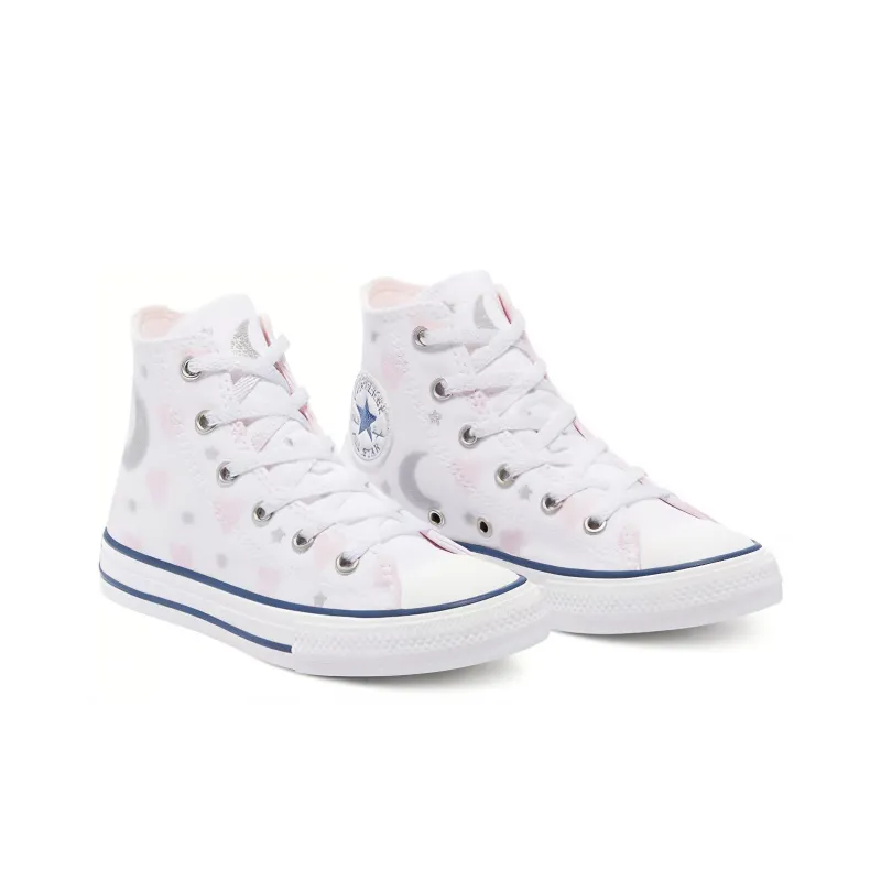 Converse Chuck Taylor All Star Anti Slip Wear Resistant High Top Kids' Skateboarding Shoes Pink White Silver Teenagers-2