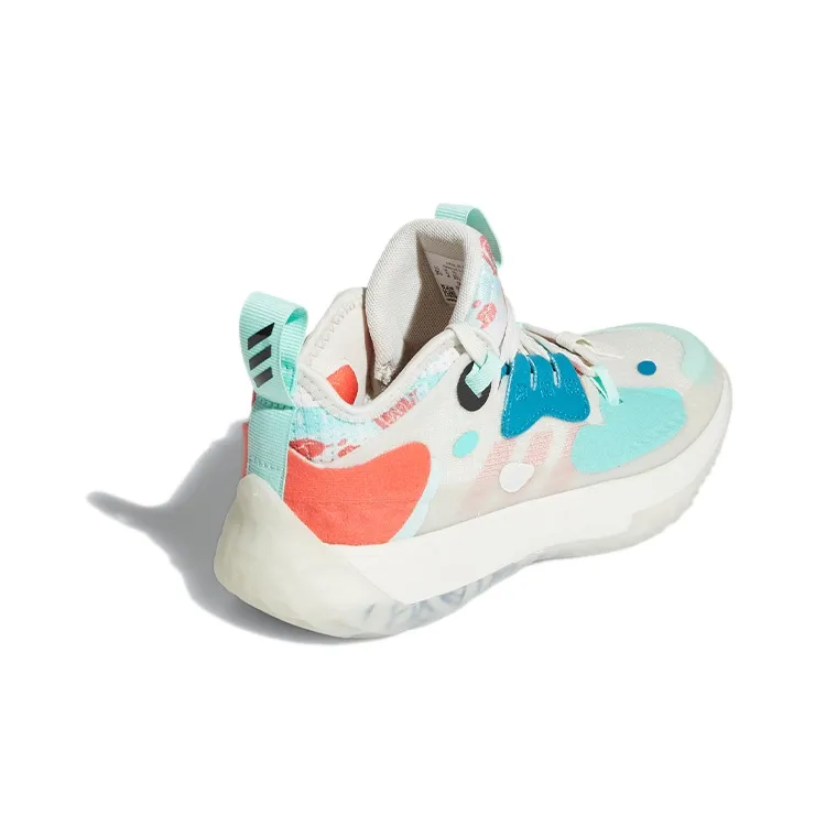 Adidas Harden Vol.5 Abrasion Resistant Low Top Children's Basketball Shoes White Green Red Teenagers-3